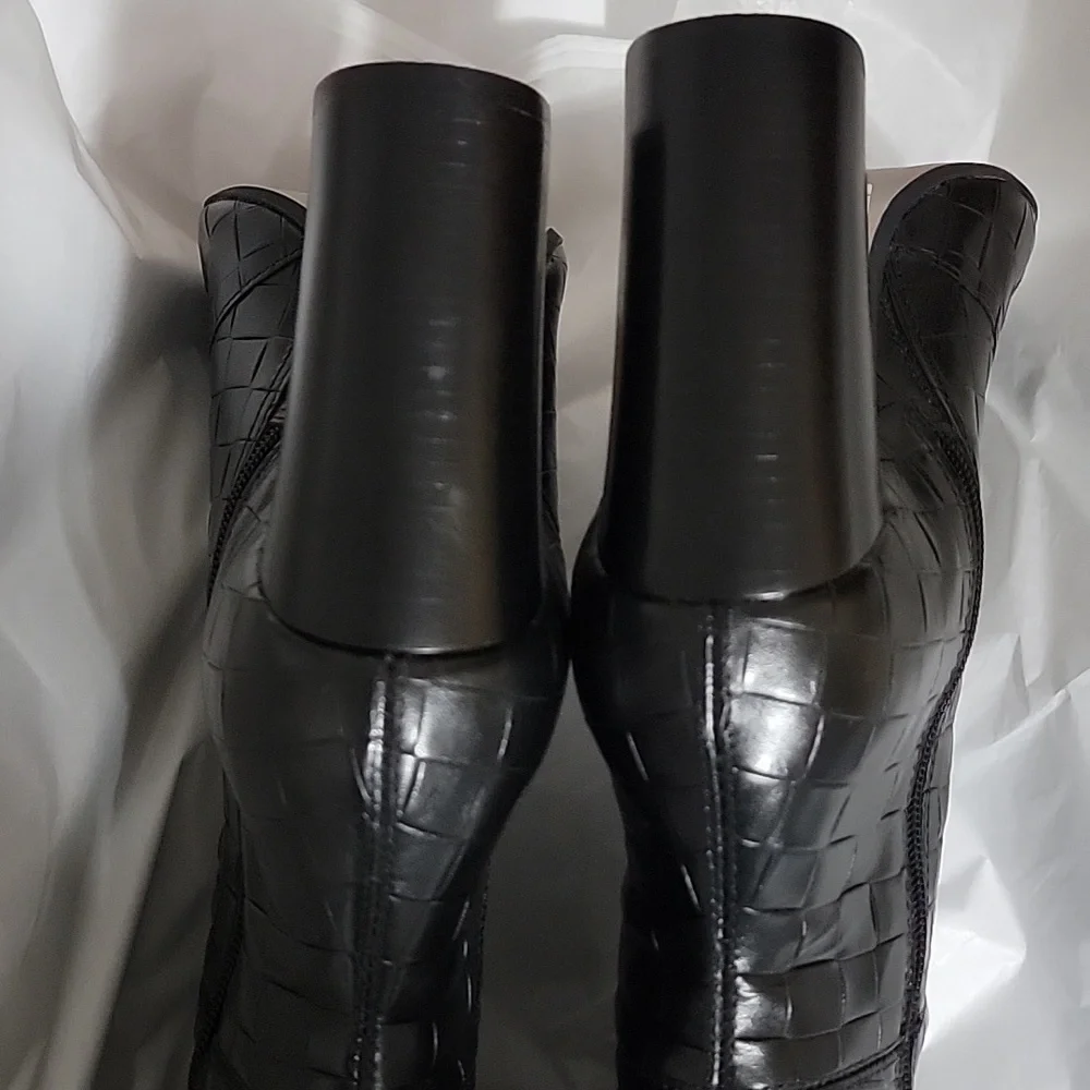 New Dune London Sonoma Black Woven Leather Knee High Boots